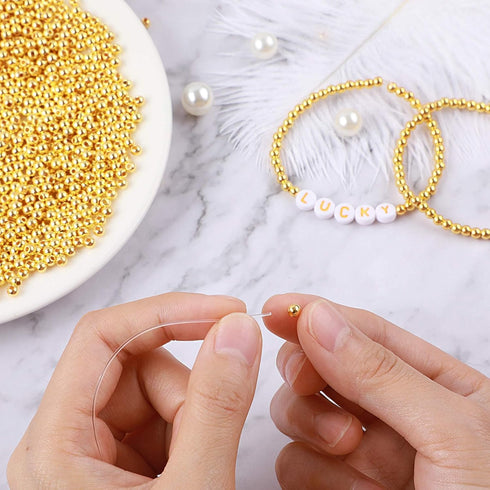 1200Pcs 4mm Smooth Round Beads Gold Spacer Loose Ball Beads for Bracelet Jewelry Making Craft...